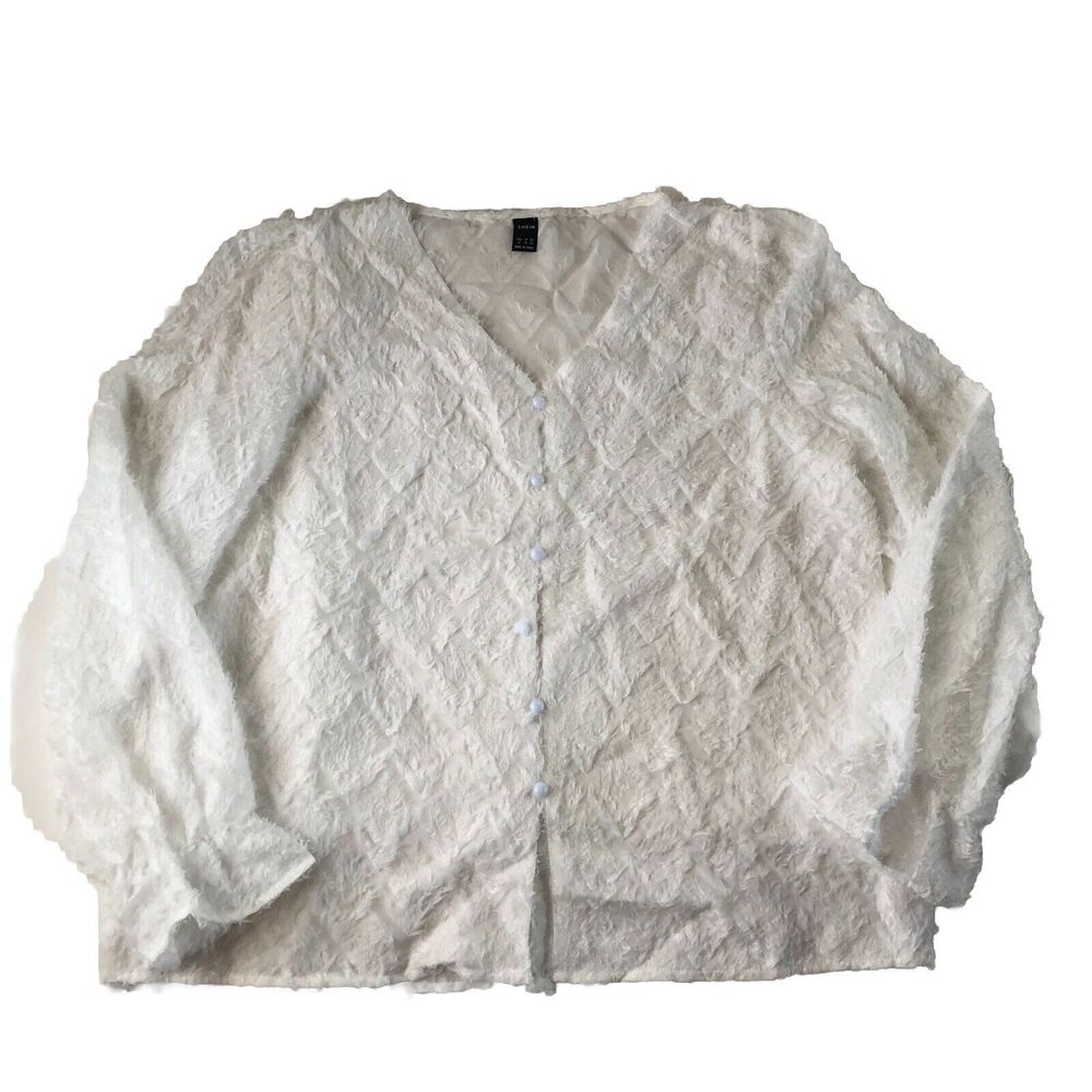 Shein Women’s Button Down Blouse Semi Sheer Ruffle Sleeve Size XL